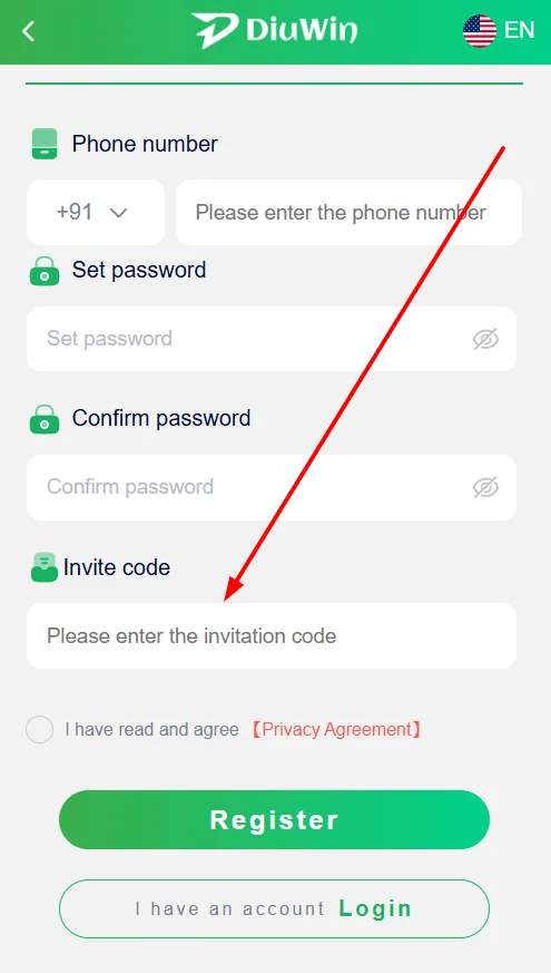 enter the diuwin invite code